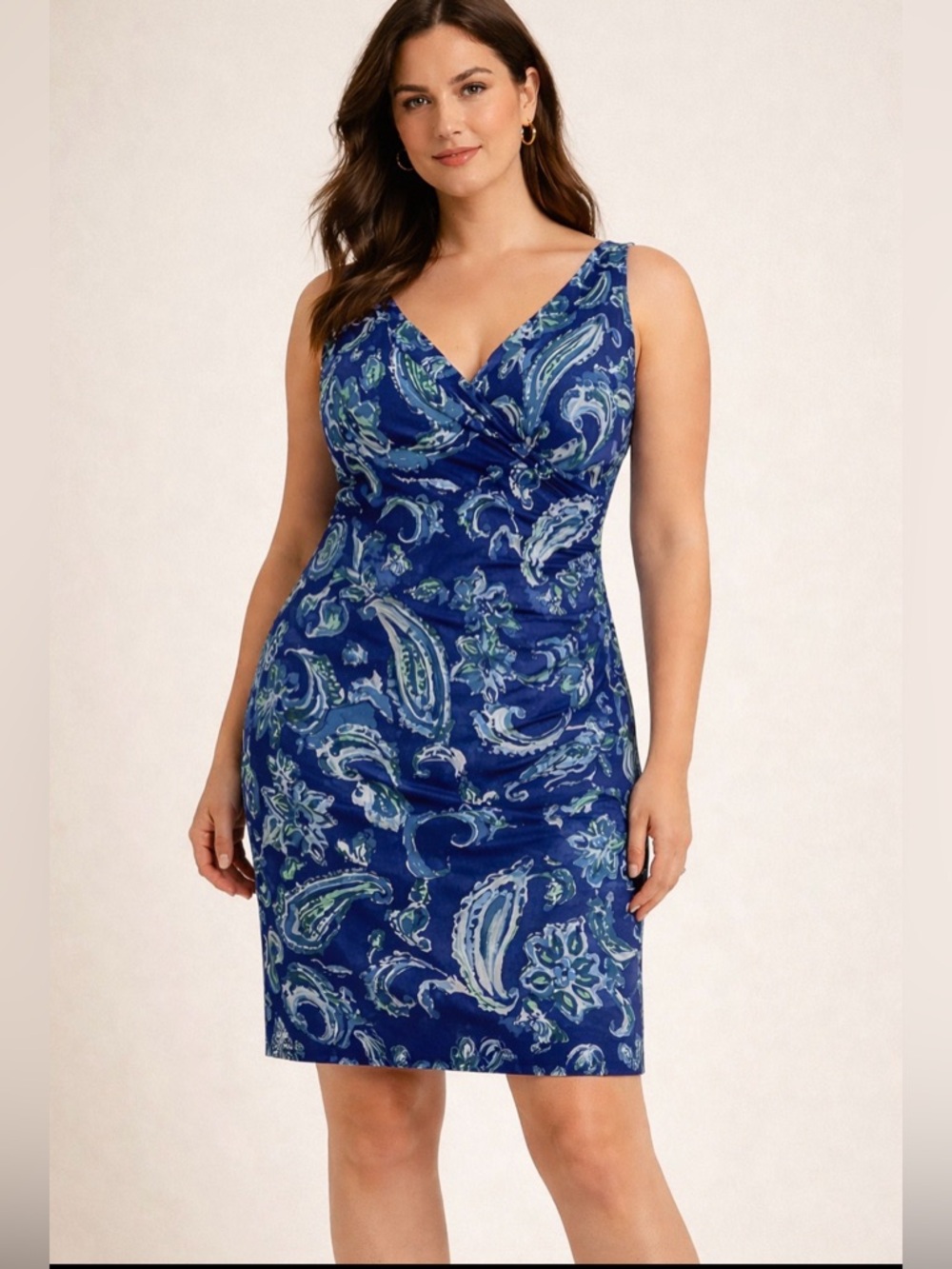 Lauren Ralph Lauren Faux Wrap Crisscross V Neck Sleeveless Dresss Floral Paisley